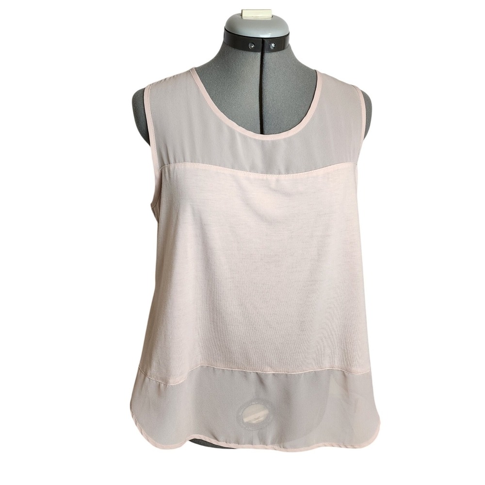Chicos Womens Size 2 Blush Pink Mixed‎ Media Sheer Panel Sleeveless Tank Top